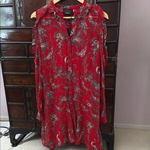 Red Floral The KOOPLES Cold Shoulder Silk Dress